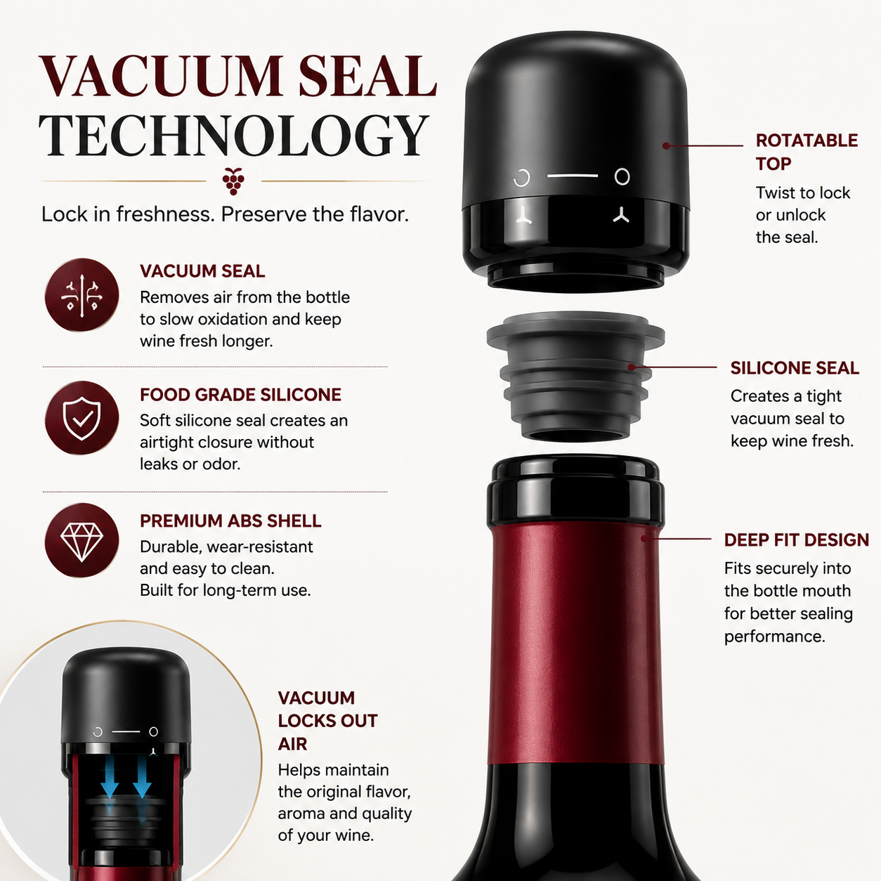 🍷 Premium Vacuum Wine Stopper – Keep Wine Fresh Longer with Airtight Seal