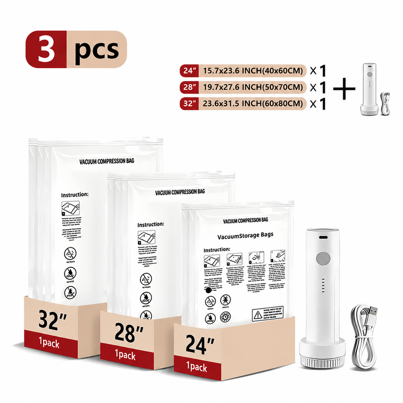 Cordless Travel Vacuum Bag Set