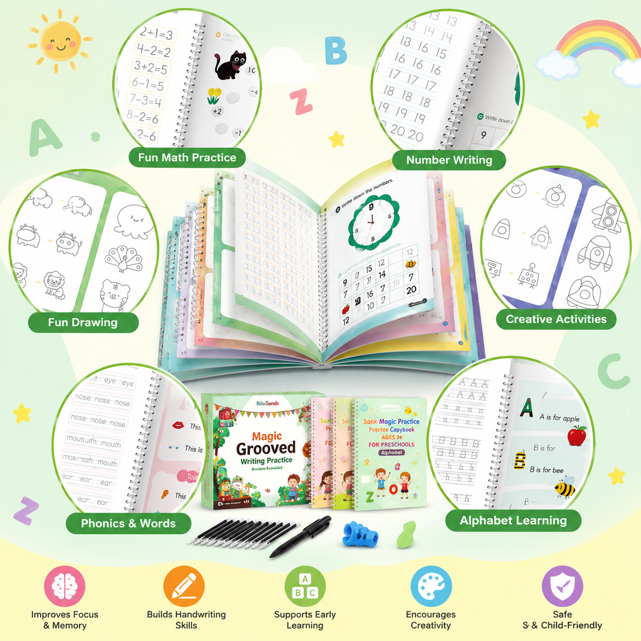 MagicBook | Kids Practice Copybook Set (4Pcs/Set)