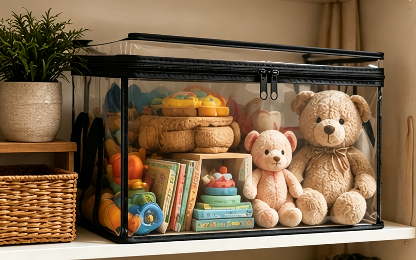 Transparent storage bag organizing household items