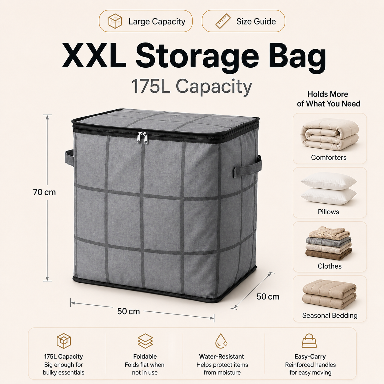 🏷️- XXL Foldable Storage Bag with Reinforced Handles