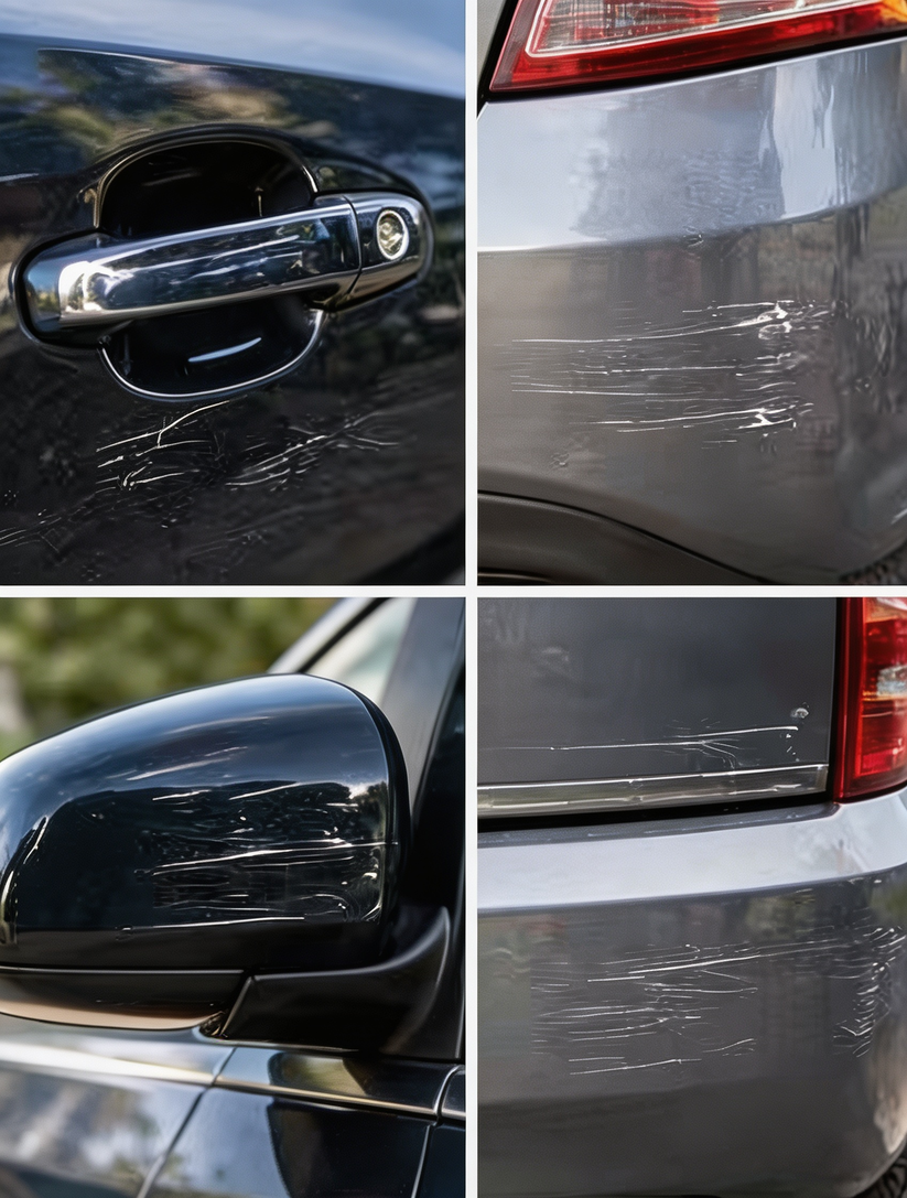 Car owner inspecting a minor surface scratch after polishing