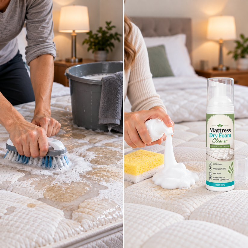 Traditional wet cleaning compared with dry foam mattress cleaning