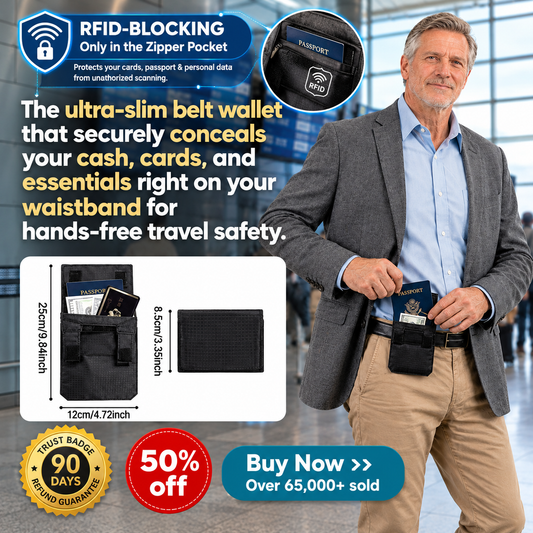 🔒 DISCREET TRAVEL ESSENTIAL | RFID-Blocking Hidden Belt Pouch – Under-Clothing Passport, Cash & Card Organizer