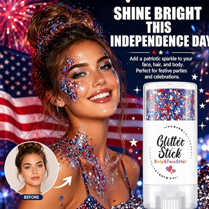 3-in-1 Patriotic Glow😍✨Red, White & Blue Glitter Body Stick.