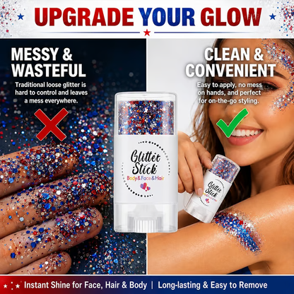 3-in-1 Patriotic Glow😍✨Red, White & Blue Glitter Body Stick.