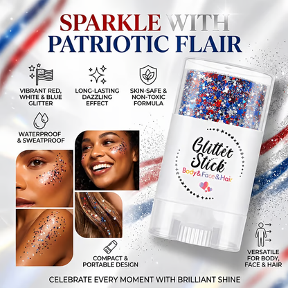 3-in-1 Patriotic Glow😍✨Red, White & Blue Glitter Body Stick.