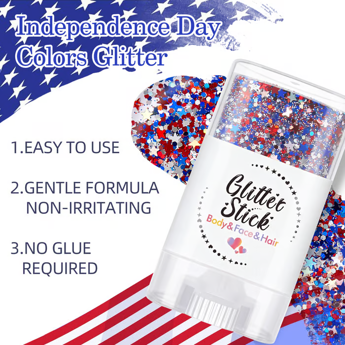 3-in-1 Patriotic Glow😍✨Red, White & Blue Glitter Body Stick.