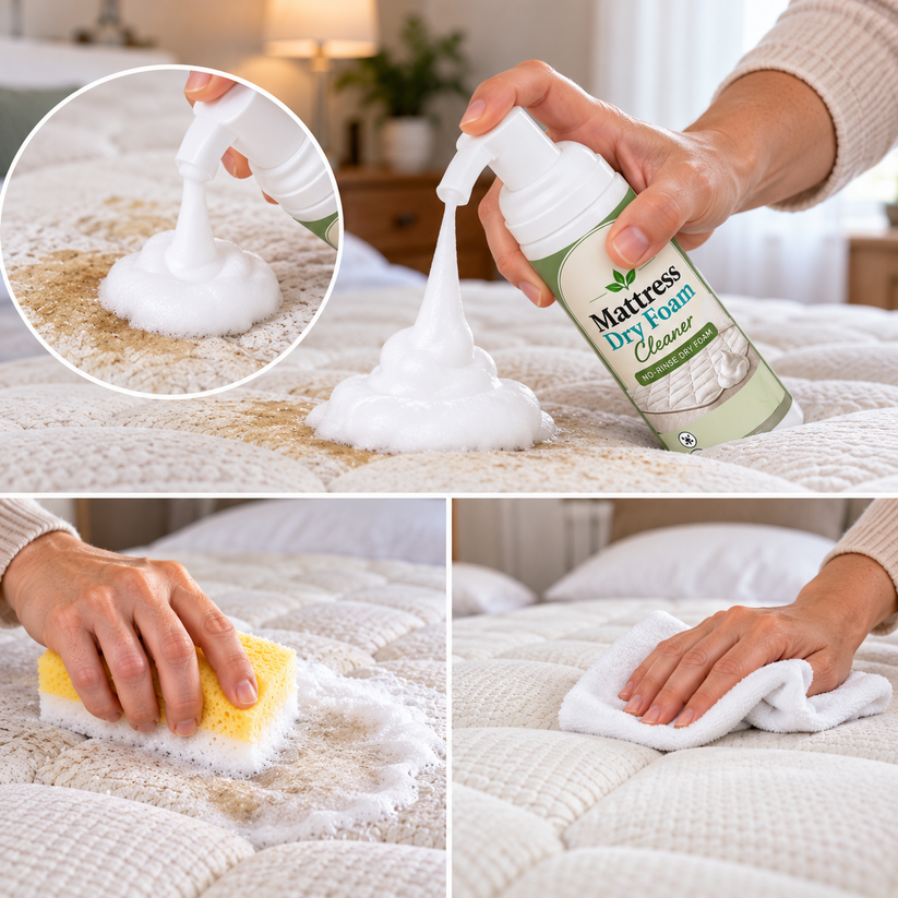 Foam cleaner applied directly to a mattress stain