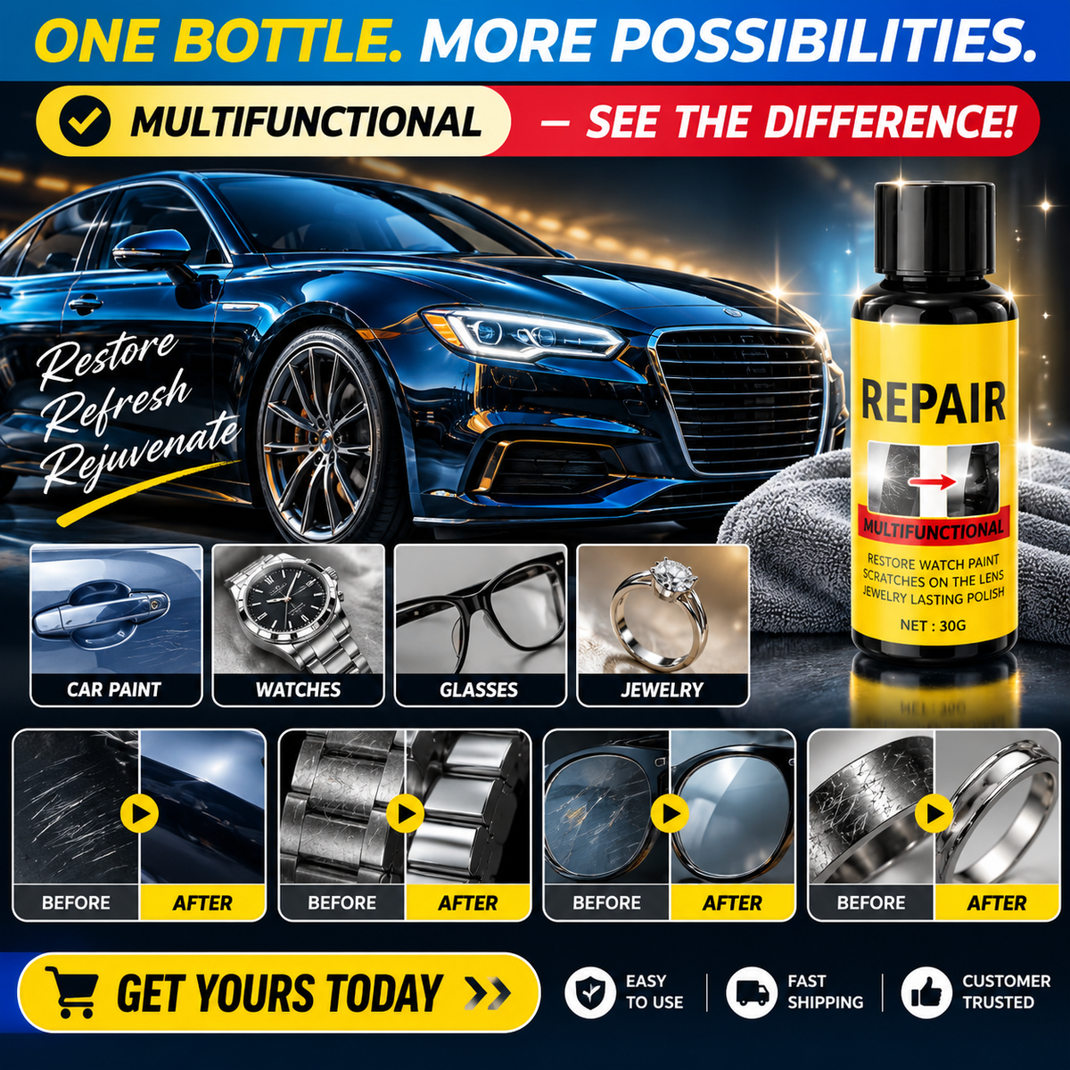 Multifunctional Scratch Repair Polish – Works on All Car Colors 🚗