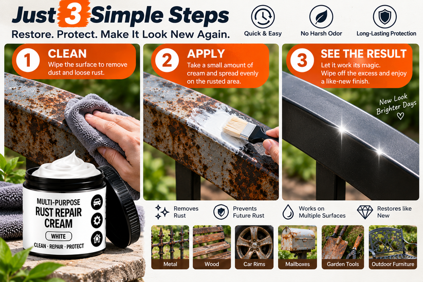 Three simple steps for applying rust repair cream