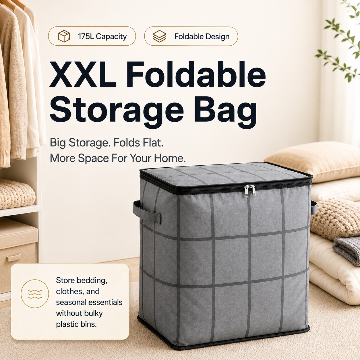 🏷️- XXL Foldable Storage Bag with Reinforced Handles