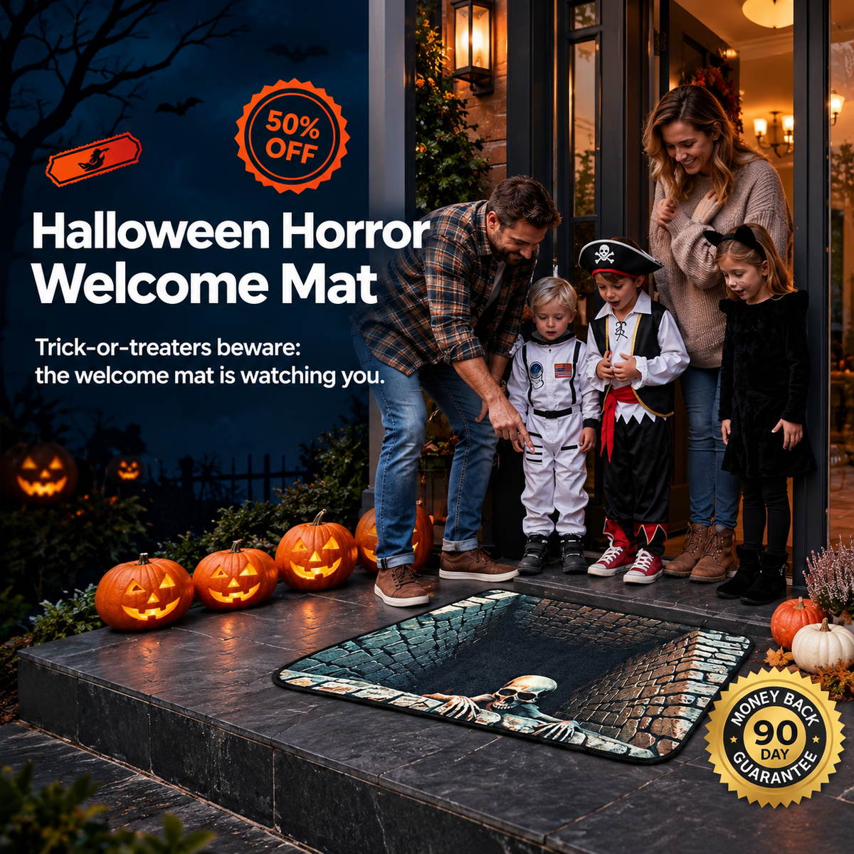 ❤️3D Halloween Optical Illusion Door Mat – Spooky Non-Slip Entryway Rug