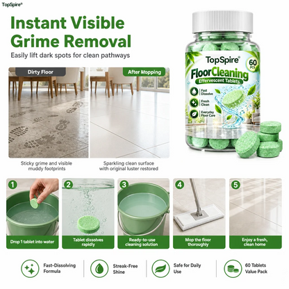 TopSpire® Multi Purpose Floor Cleaning Effervescent Tablets Green Round Household Cleaning Tablets 60 Pieces
