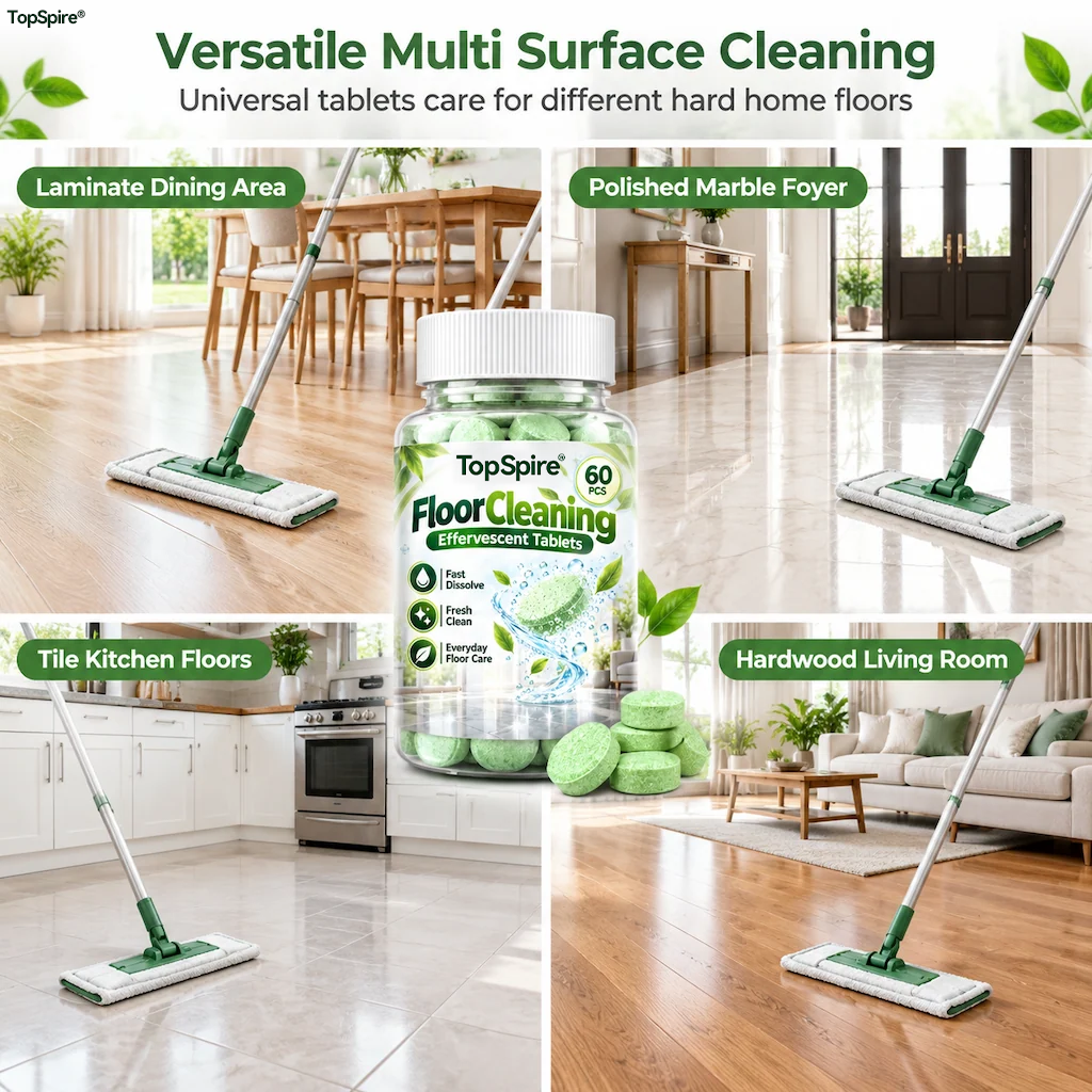 TopSpire® Multi Purpose Floor Cleaning Effervescent Tablets Green Round Household Cleaning Tablets 60 Pieces