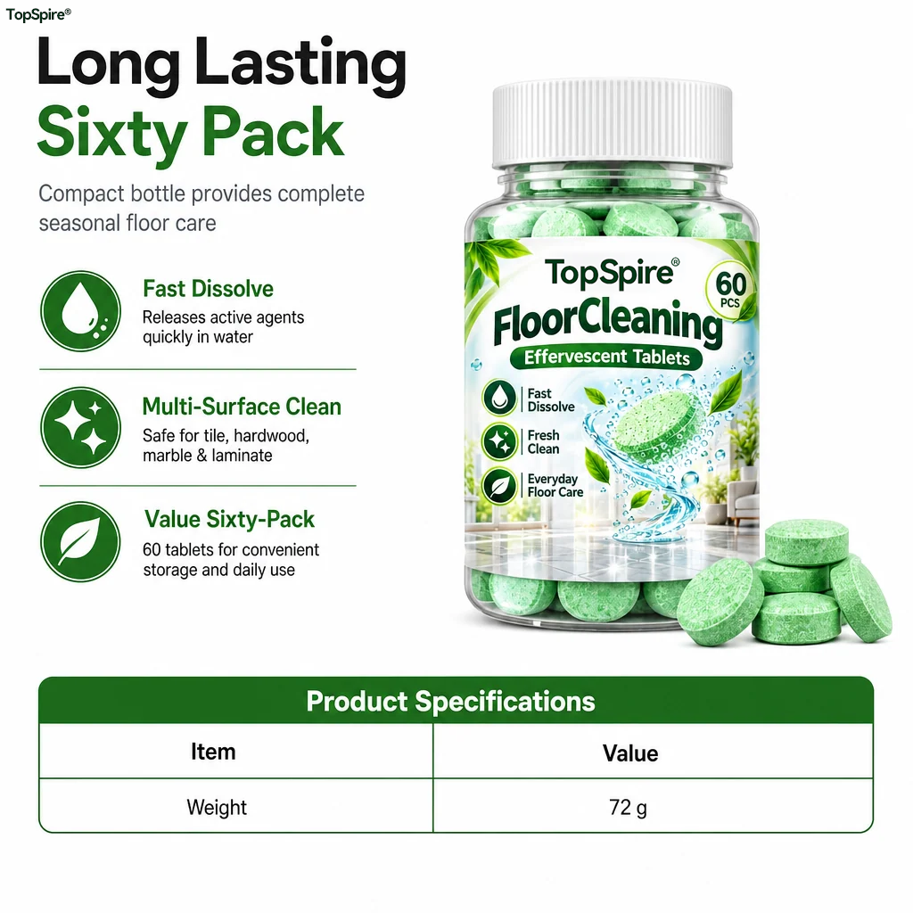 TopSpire® Multi Purpose Floor Cleaning Effervescent Tablets Green Round Household Cleaning Tablets 60 Pieces
