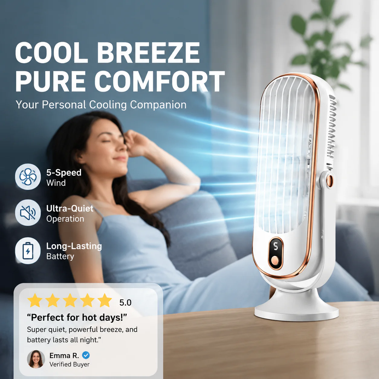 🥳2026 HOT SALE🥳💞50K+ SOLD!💨🌙 49% OFF! Portable Table Fan – 5 speeds, ultra‑quiet, gentle breeze. Perfect for bedroom or office. Stay cool without noise! 😴✨