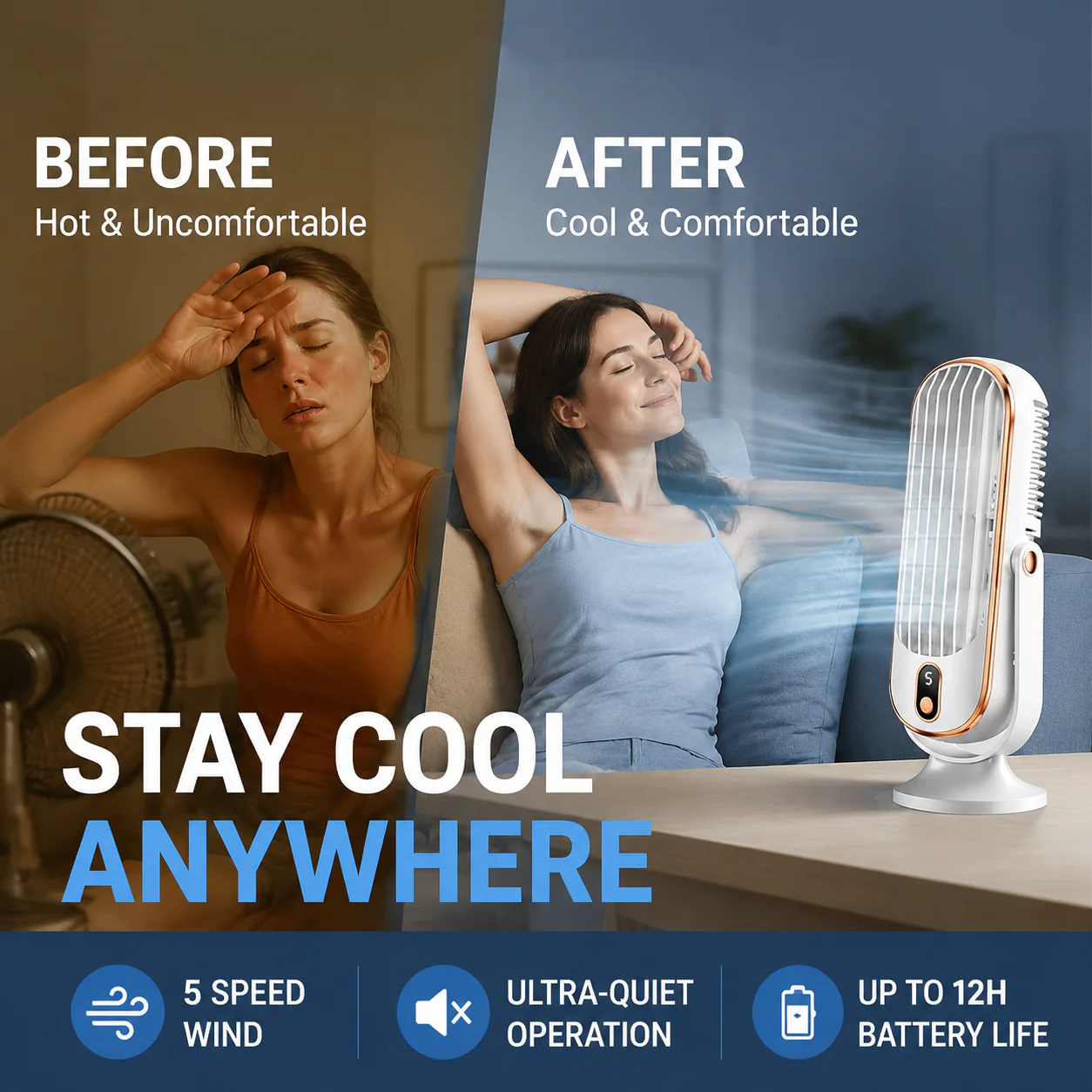 🥳2026 HOT SALE🥳💞50K+ SOLD!💨🌙 49% OFF! Portable Table Fan – 5 speeds, ultra‑quiet, gentle breeze. Perfect for bedroom or office. Stay cool without noise! 😴✨