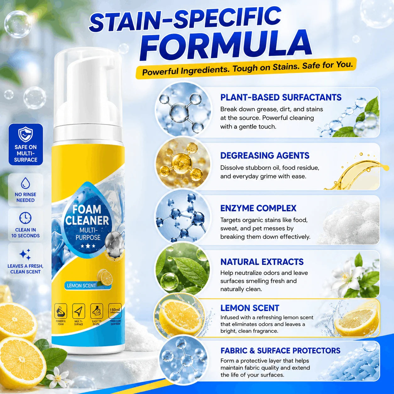 ✨Last Day 50%✨ OFF Foam No-Rinse Cleaner- Spray, Wipe & Done