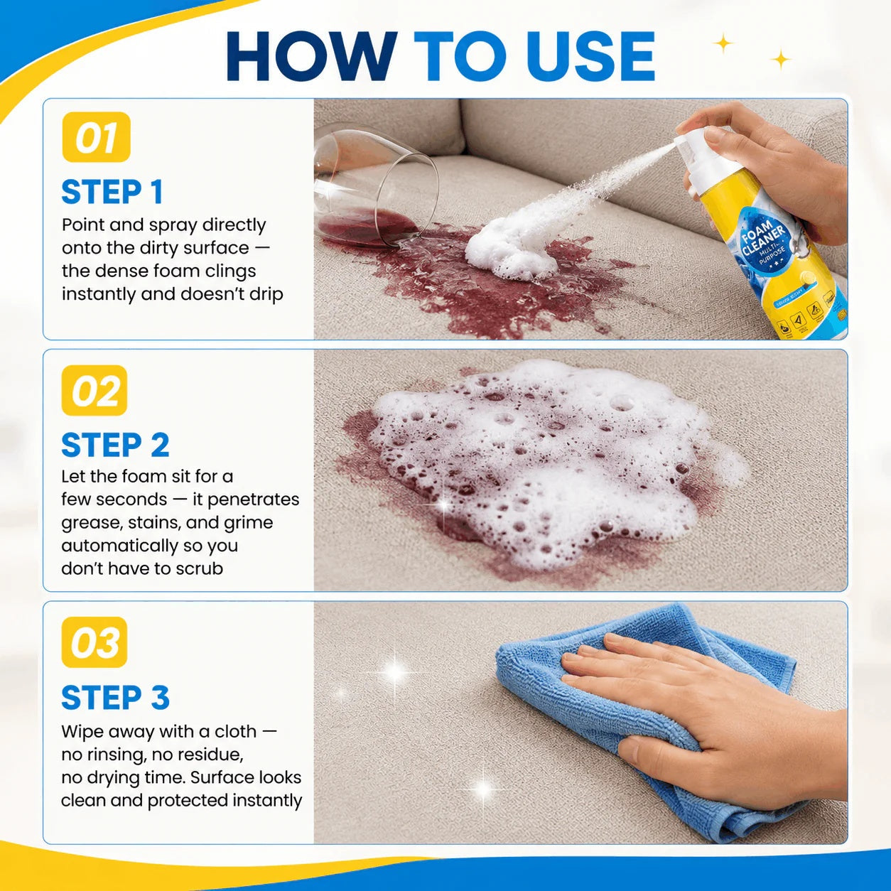 ✨Last Day 50%✨ OFF Foam No-Rinse Cleaner- Spray, Wipe & Done