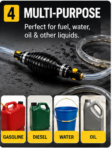 Manual siphon pump for fuel water and oil transfer