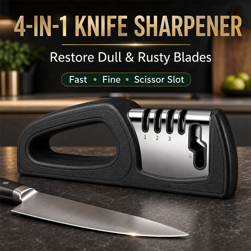 🔪 4-in-1 Kitchen Knife Sharpener with Scissor Slot and Non-Slip Base