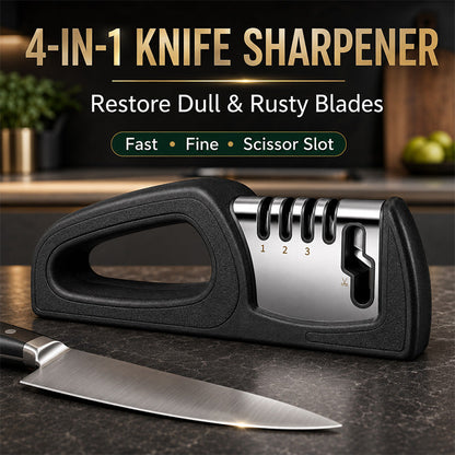 🔪 4-in-1 Kitchen Knife Sharpener with Scissor Slot and Non-Slip Base
