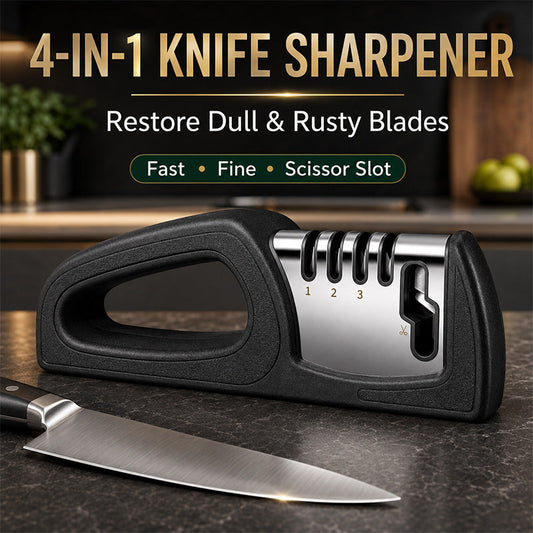 🔪 4-in-1 Kitchen Knife Sharpener with Scissor Slot and Non-Slip Base