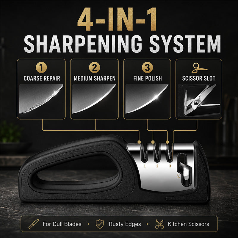 🔪 4-in-1 Kitchen Knife Sharpener with Scissor Slot and Non-Slip Base