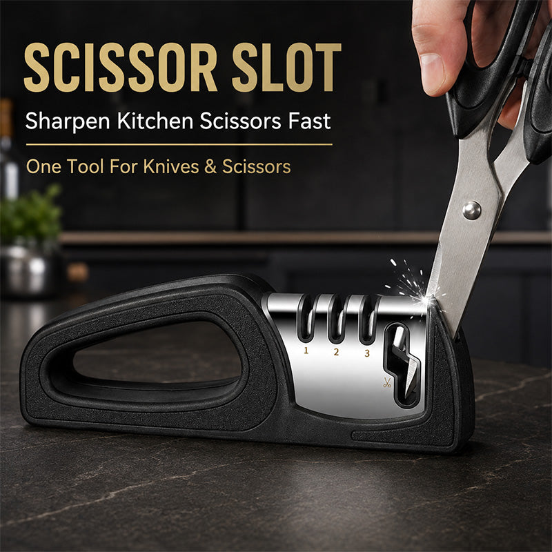 🔪 4-in-1 Kitchen Knife Sharpener with Scissor Slot and Non-Slip Base