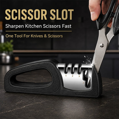 🔪 4-in-1 Kitchen Knife Sharpener with Scissor Slot and Non-Slip Base