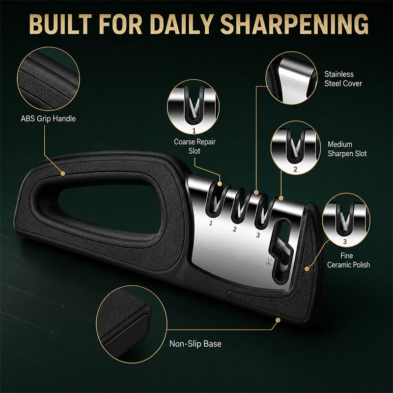 🔪 4-in-1 Kitchen Knife Sharpener with Scissor Slot and Non-Slip Base
